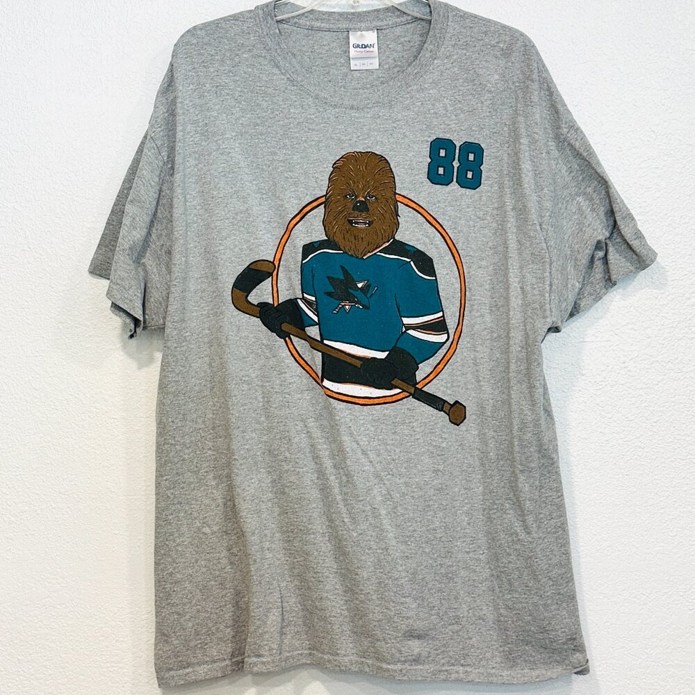San Jose Sharks NHL Gildan Hockey Grey Tee Chewbacca Brent Burns #88 Mens Sz XL